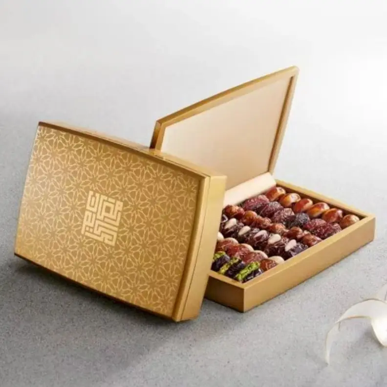 17 Golden Islamic Pattern Flip‑Top Rigid Gift Box For Dates Dried Fruits Nuts Ramadan Eid Hamper - Image 1