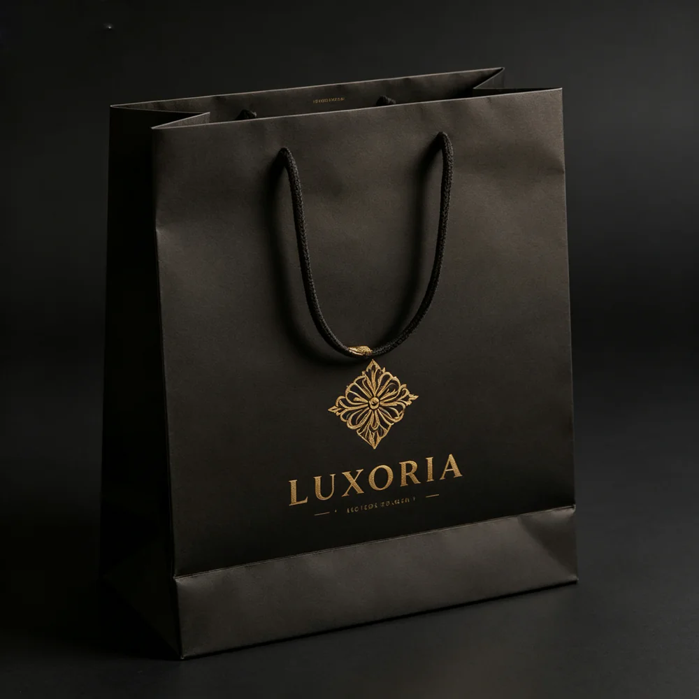 1787112319182 Luxury Black Shopping Bag, Cotton Handle Custom Brand Paper Bag - Image 1