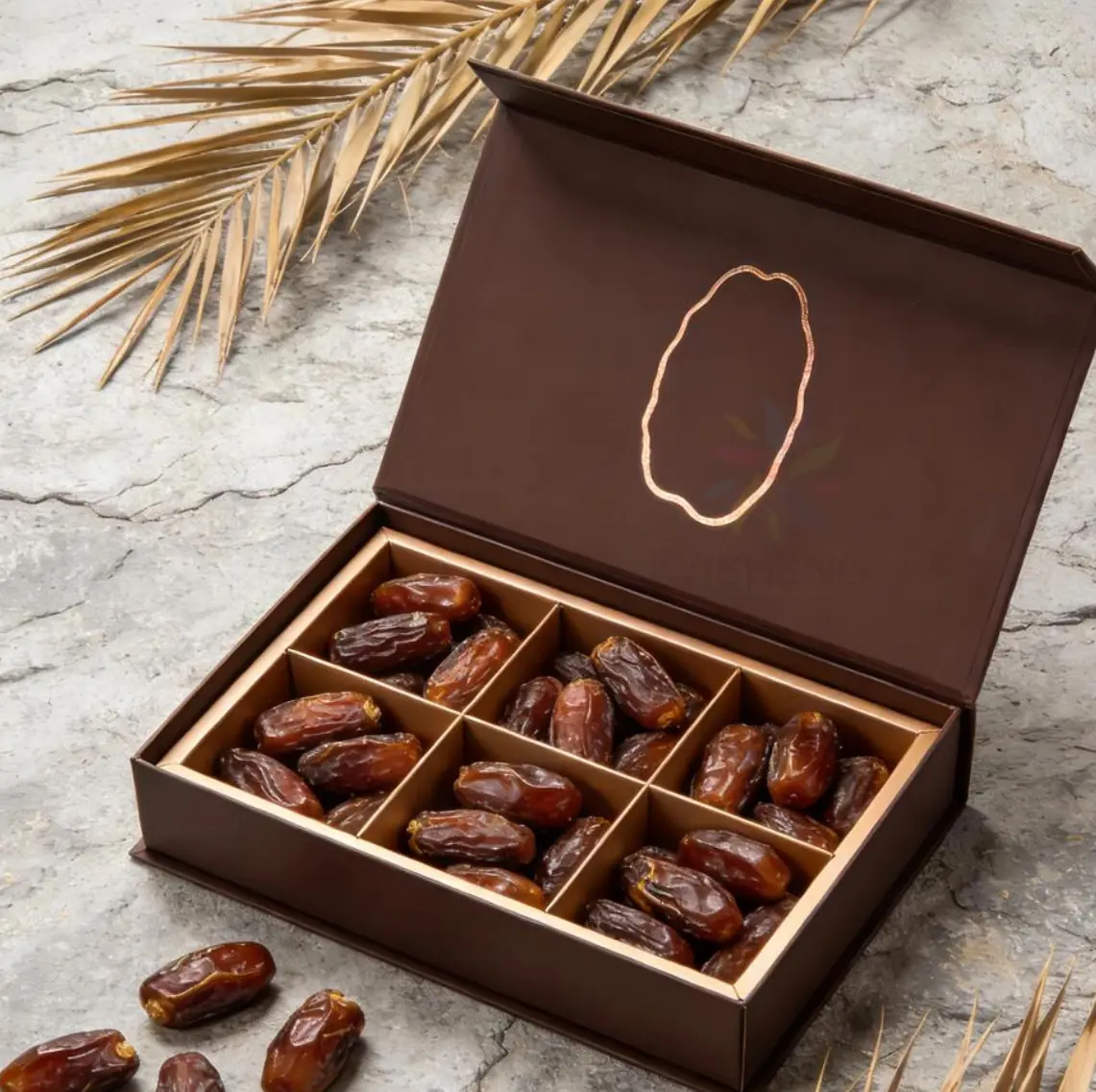 2 Brown Magnetic Flip‑Top Dates Gift Box With Divider Insert For Dried Fruit & Nuts - Image 1