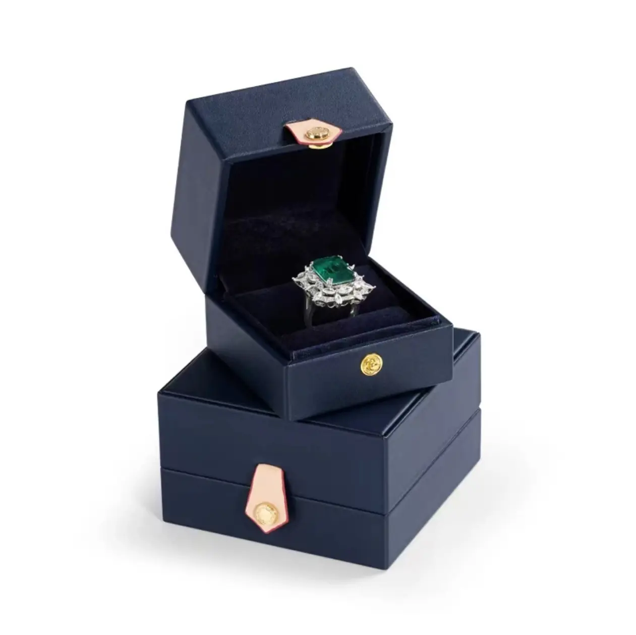 21 Navy‑Blue PU Leather Jewelry Gift Box With Metal Snap Clasp For Ring Gemstone Fine Jewellery Packaging - Image 1