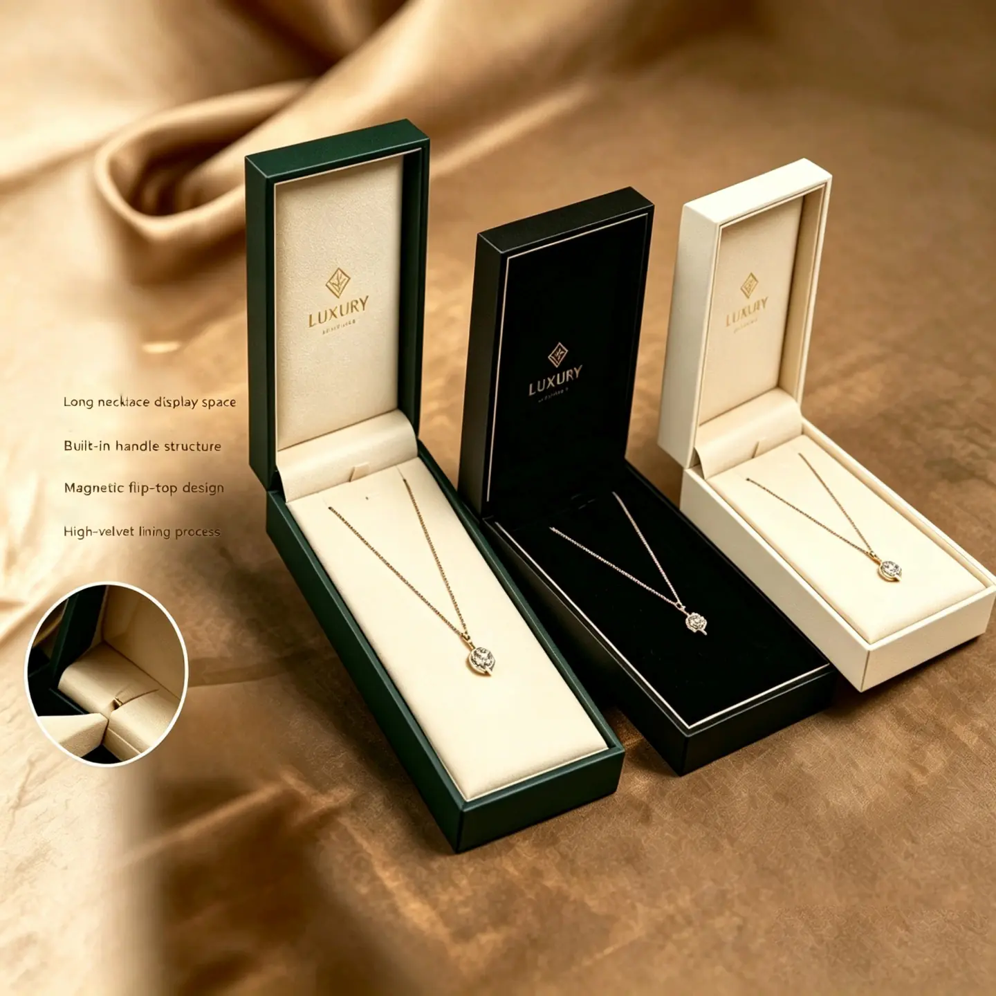 3 Long PU Leather Flip‑Top Necklace Gift Box, Pendant Jewelry Packaging - Image 1