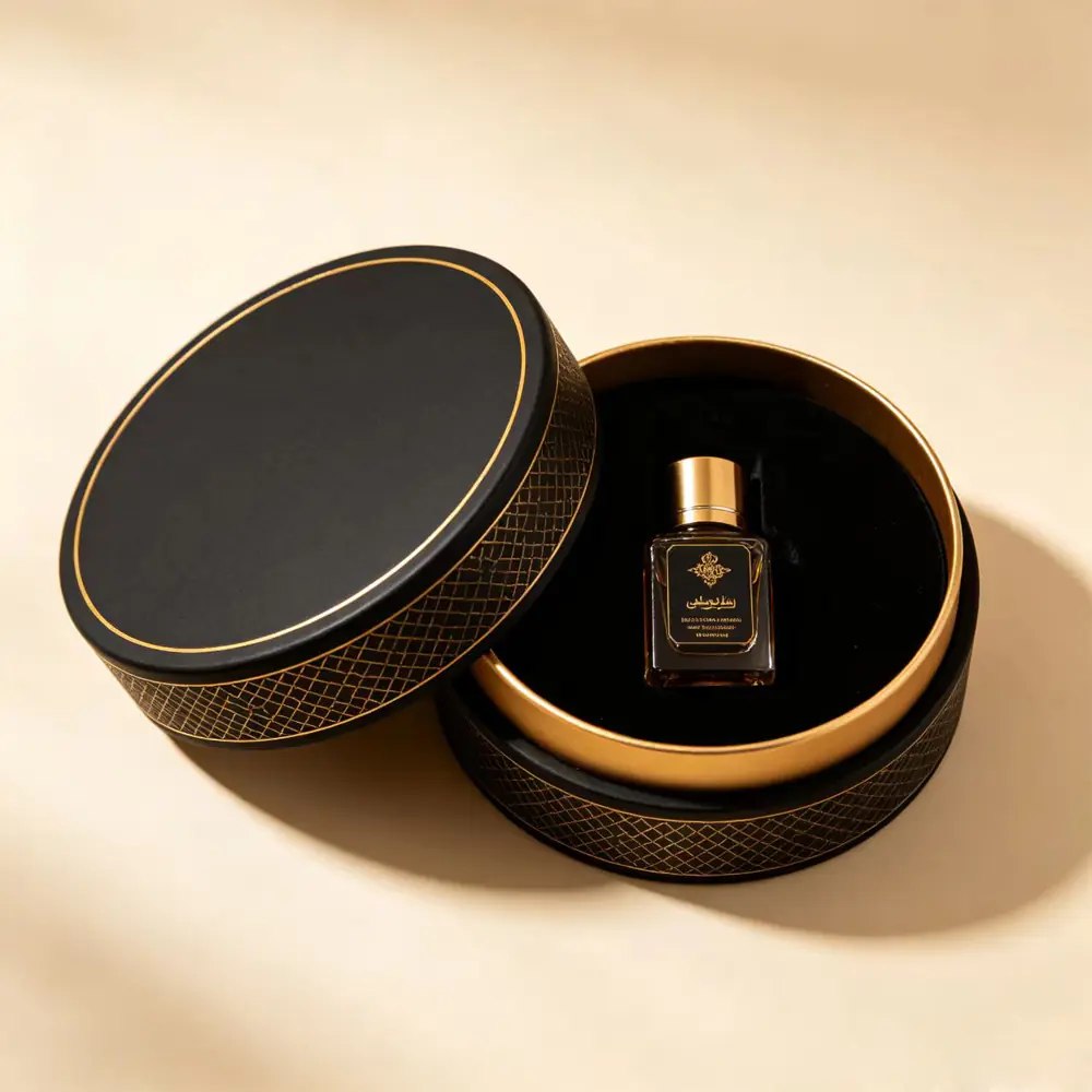 6 Black‑Gold Round Cylinder Perfume Gift Box - Image 1