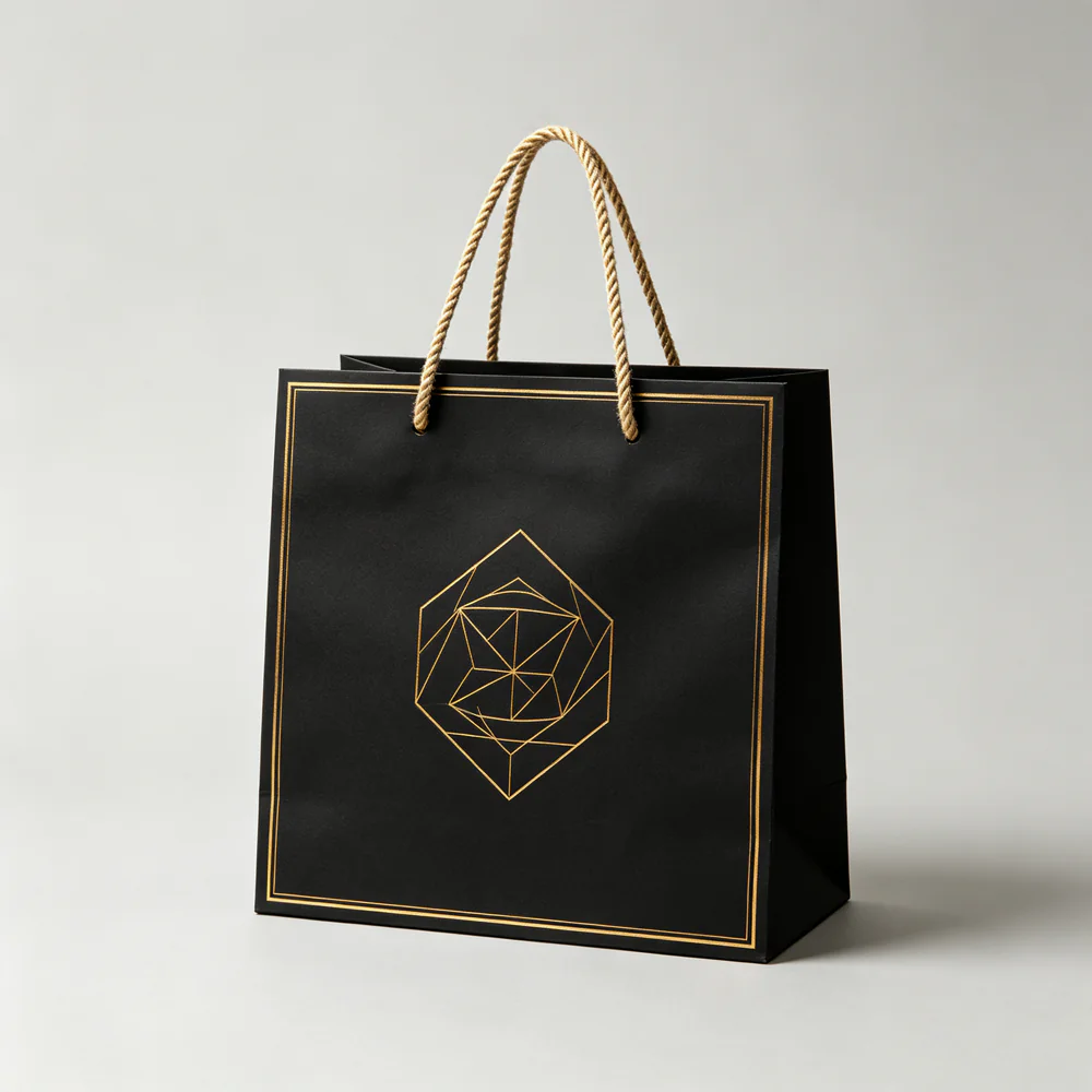 黑色环保纸质低调烫金购物袋 (1) Luxury Paper Shopping Bag With Subtle Hot‑Stamping Logo - Image 1