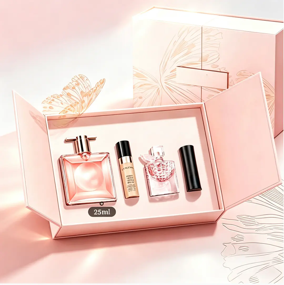 103 Pink Butterfly Hot-stamped Double Door Gift Box for Perfume & Makeup Set - Image 1