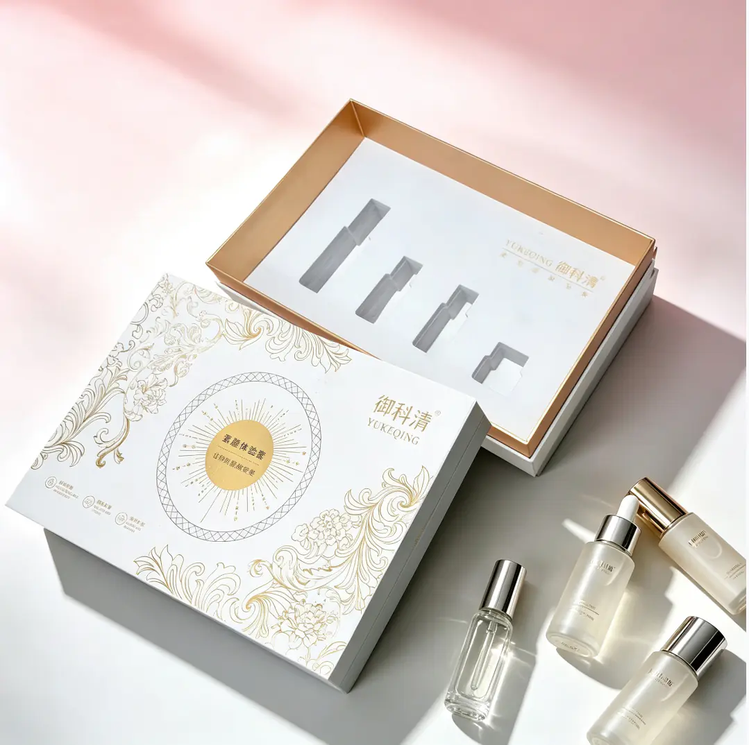 112 White & Gold European Pattern Flip Gift Box for Multi Bottles Serum Skincare Set - Image 1