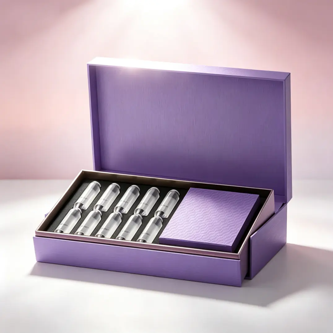 115 Lavender Brushed Texture Flip Gift Box for Ampoule & Multi-piece Skincare Collection - Image 1