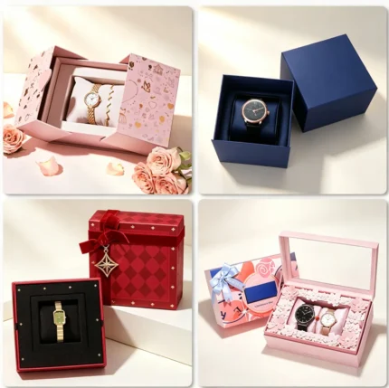 Luxury Watch & Jewelry Rigid Gift Box Set, 4 Styles Custom Premium Rigid Packaging Boxes for Wristwatch, Bracelet, Couple Watch Gift Packaging