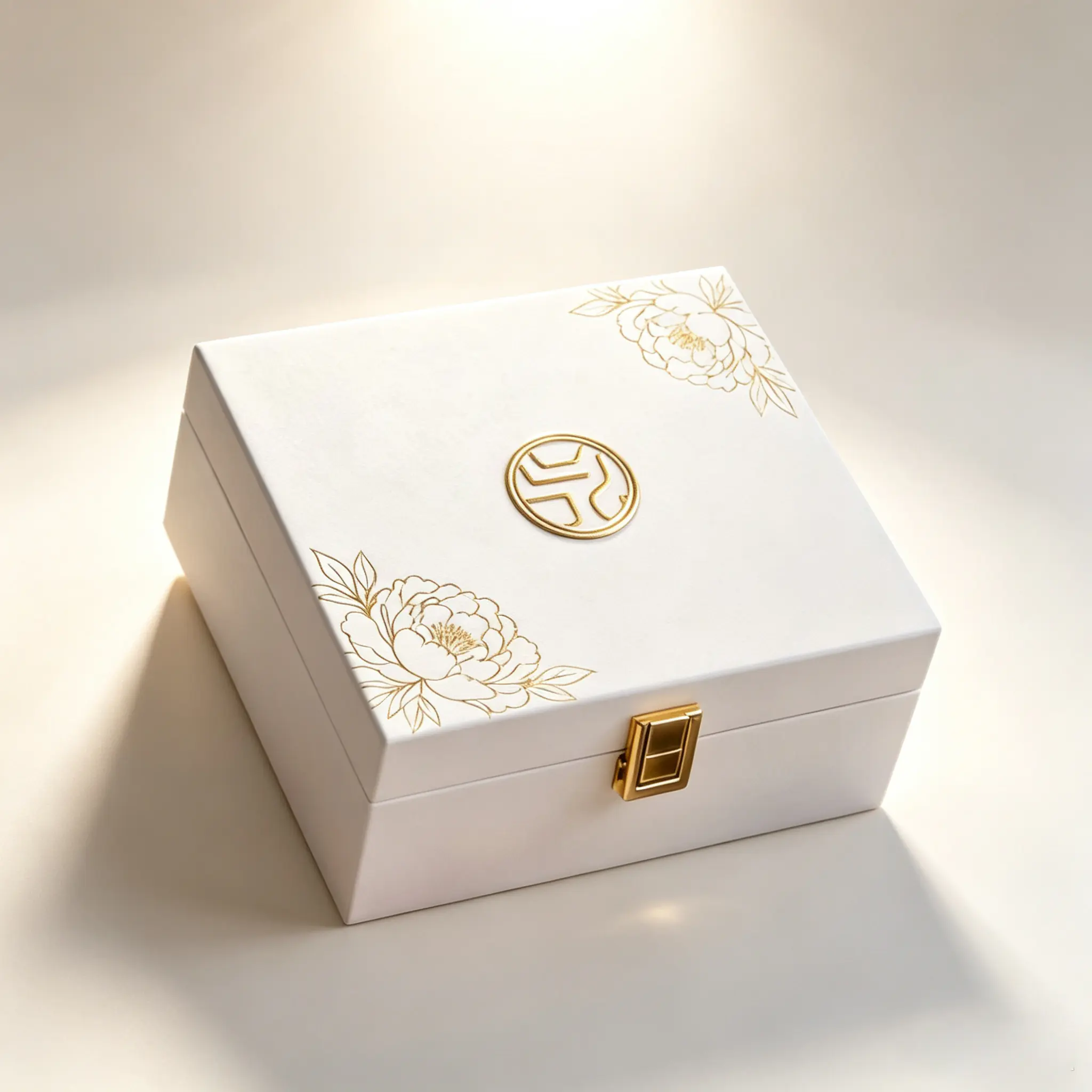 19 White Peony Gold Foil Jewelry Box with Metal Latch - Image 1