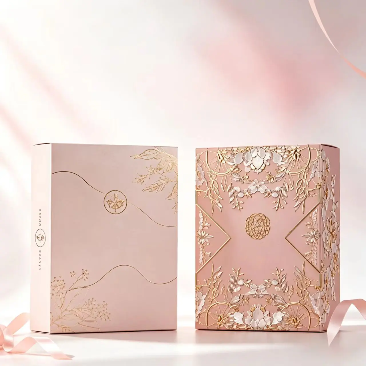 2 Pink & Gold Embossed Hot Stamping Rigid Gift Box for Cosmetics & Fragrance - Image 1