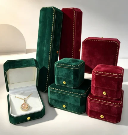 Octagonal Velvet Jewelry Box Set for Ring, Necklace & Bracelet