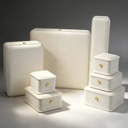 Off‑white Rounded‑Corner PU Full‑Set Jewelry Box, Multi‑Size Storage Case With Crown Hardware