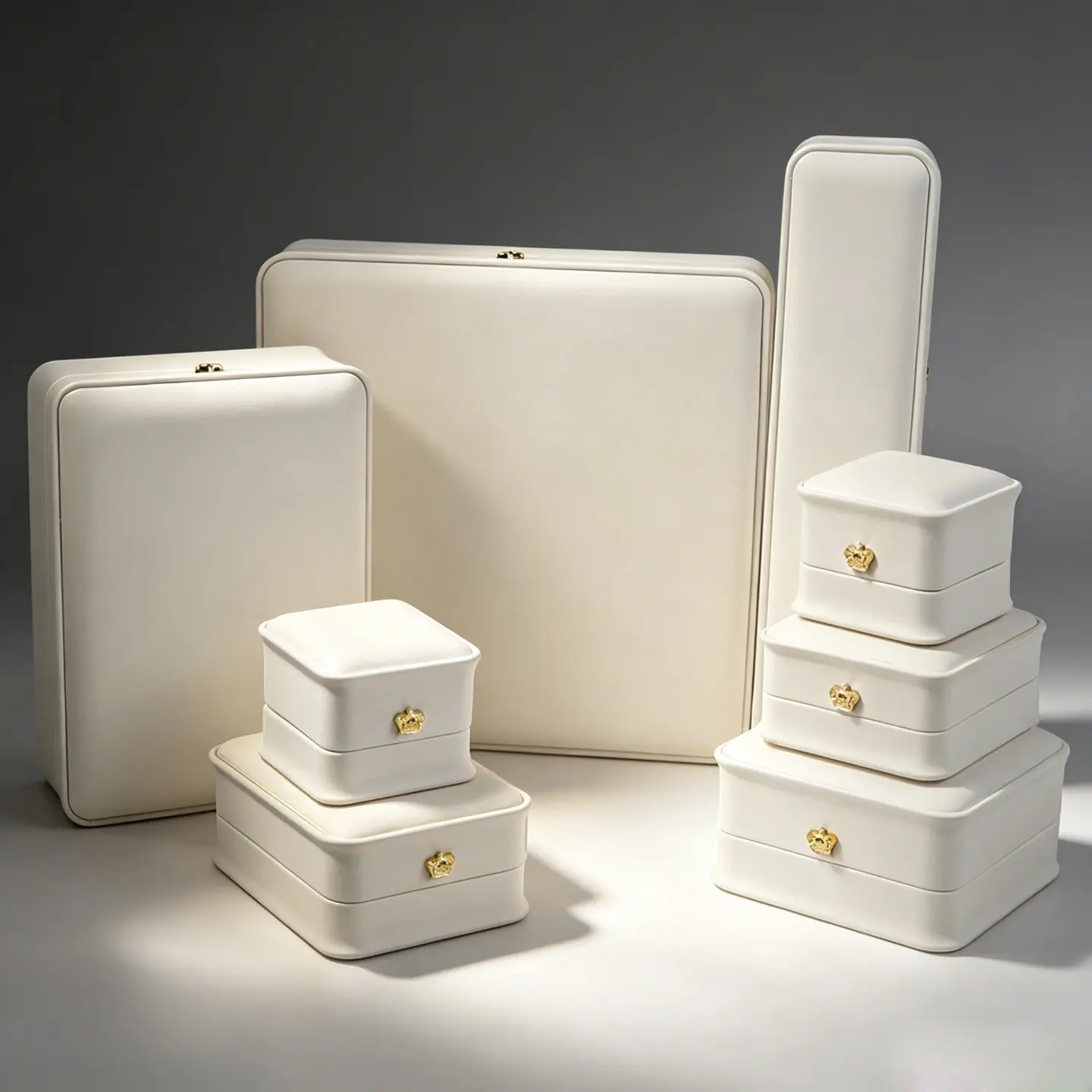35 Off‑white Rounded‑Corner PU Full‑Set Jewelry Box, Multi‑Size Storage Case With Crown Hardware - Image 1