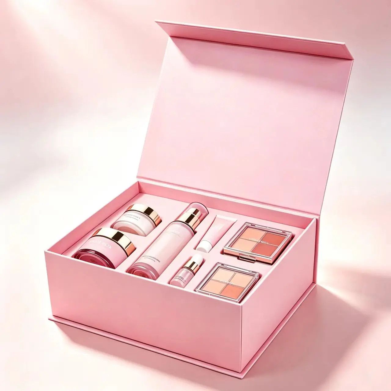 4 Pink Flip Rigid Gift Box for Makeup & Skincare Collection Set - Image 1