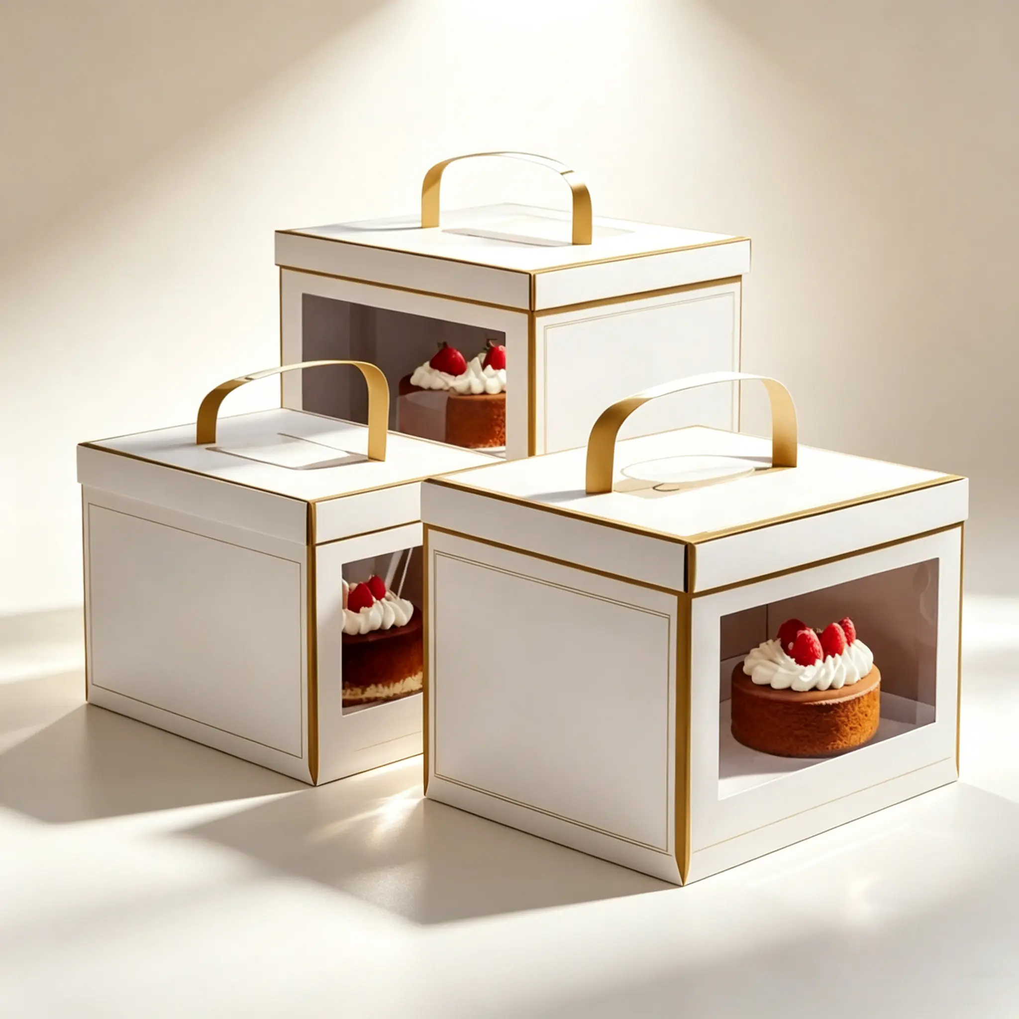 44 Gold Trim Window Cake Box With Handle - Image 1