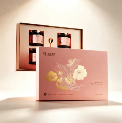 Pink & Gold Flip Rigid Gift Box For Herbal Cream Supplement