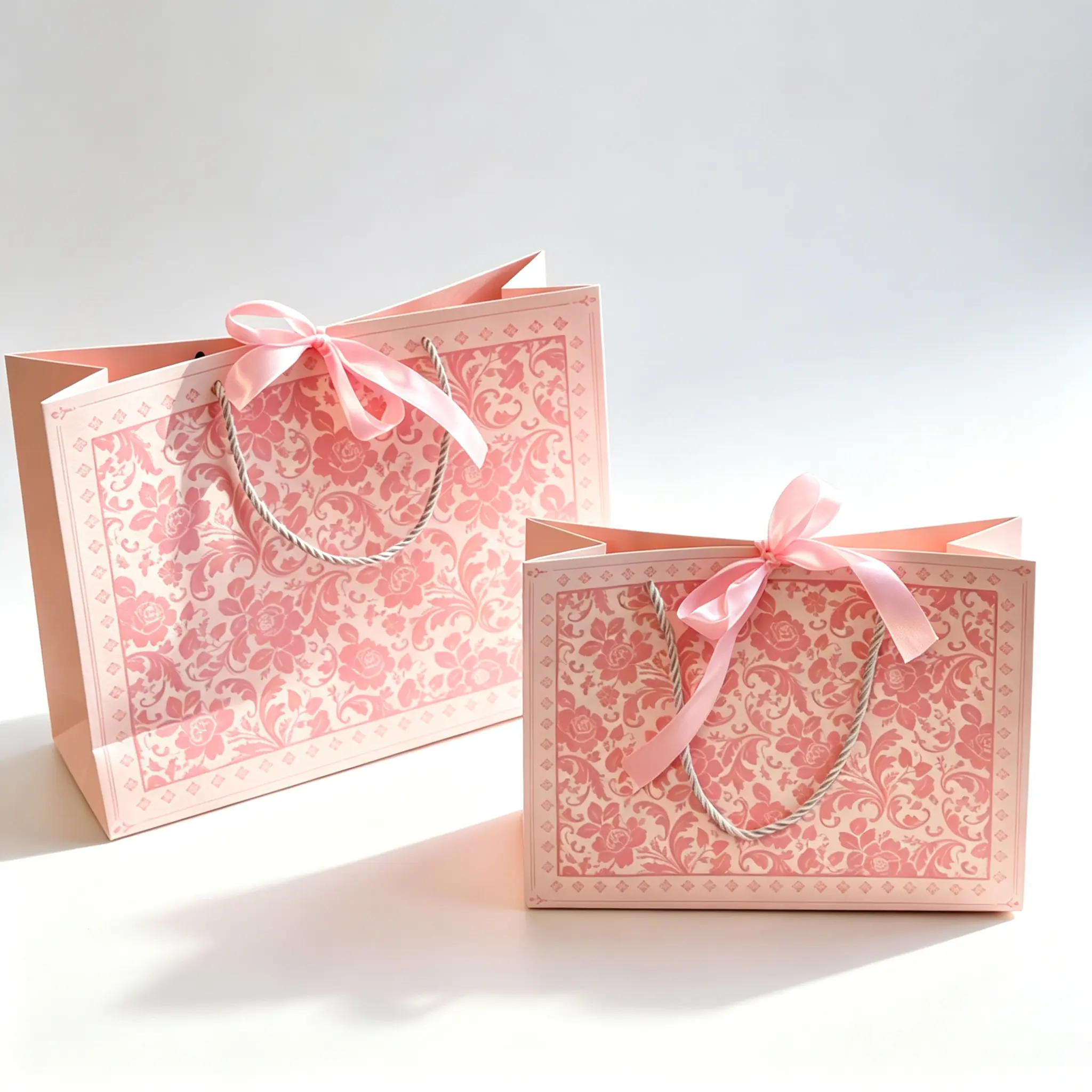 51 Elegant Floral Gift Paper Bag with Satin Ribbon Bow, Premium Thick Paper Gift Tote Bag for Wedding, Birthday, Luxury Gift Packaging - Image 1