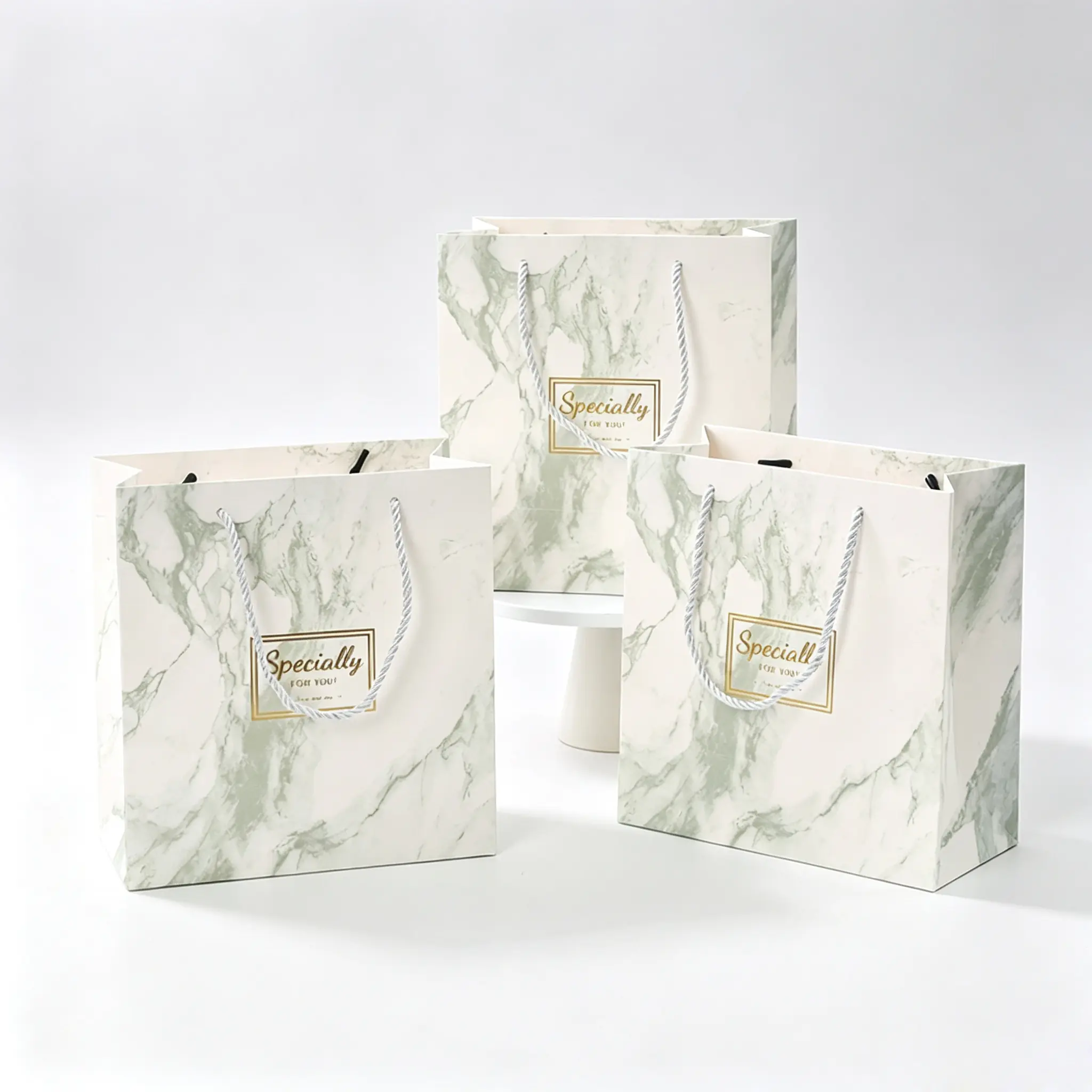 63 Light Green Marble Gold‑Foil Label Gift Paper Bag - Image 1