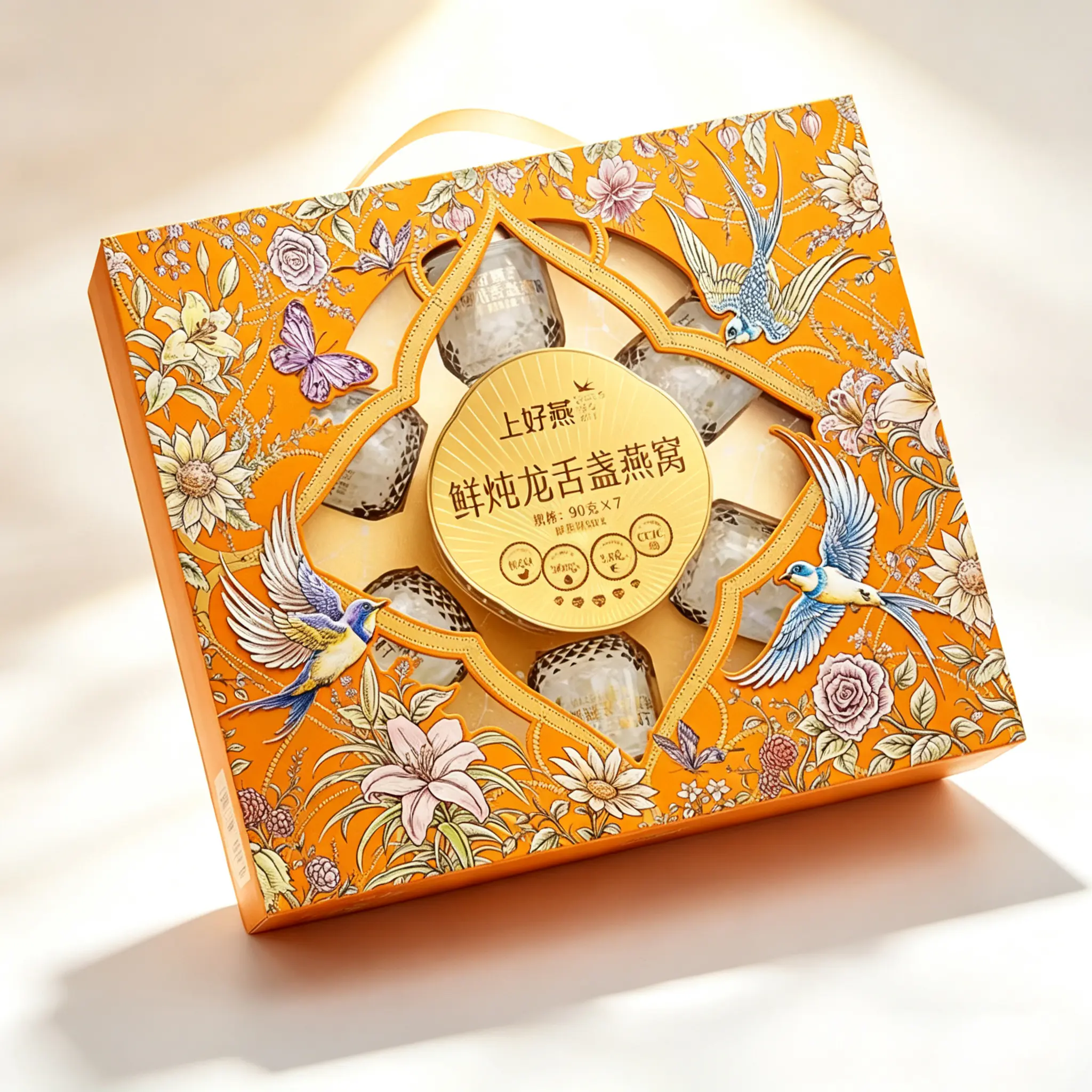 65 Orange Bird & Flower Cut-out Bird’s Nest Gift Box - Image 1