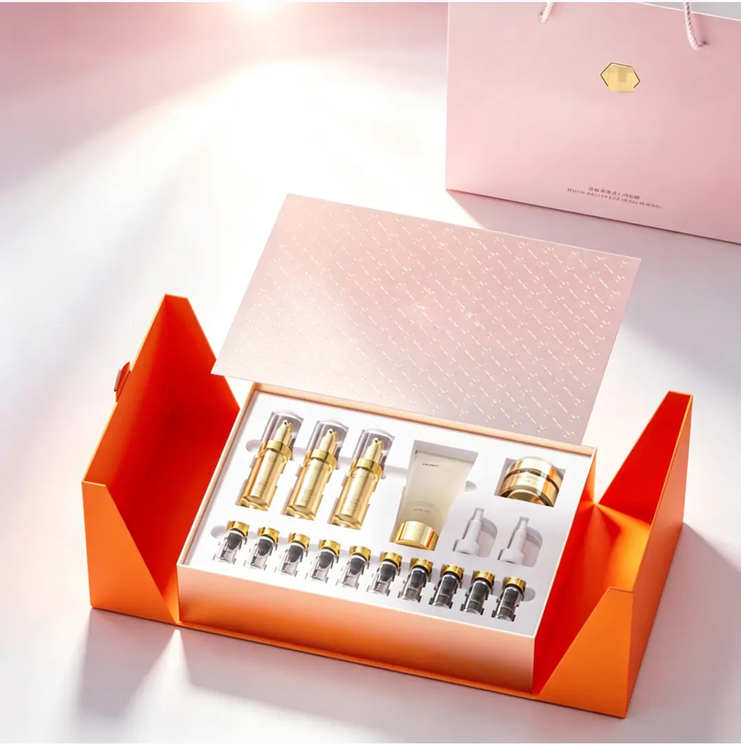 71 Orange Butterfly Door Double Opening Rigid Gift Box for Full Skincare Collection - Image 1