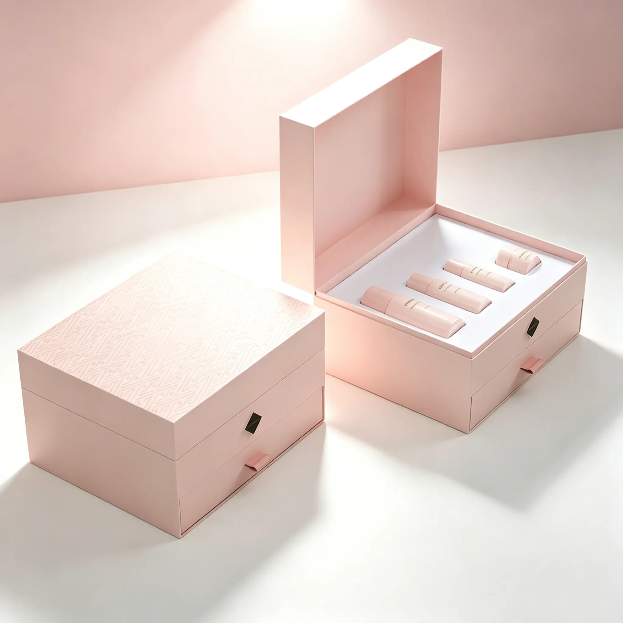 72 Nude Pink Geometric Pattern Double-Layer Drawer Flip Skincare Gift Box - Image 1