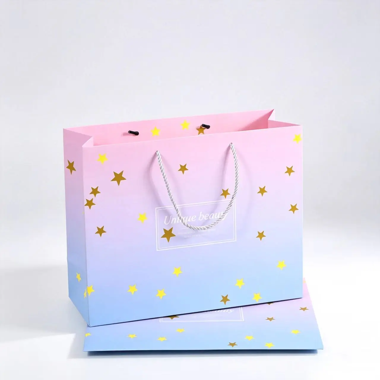 74 Gradient Pink‑Blue Gold Star Foil Gift Paper Bag - Image 1