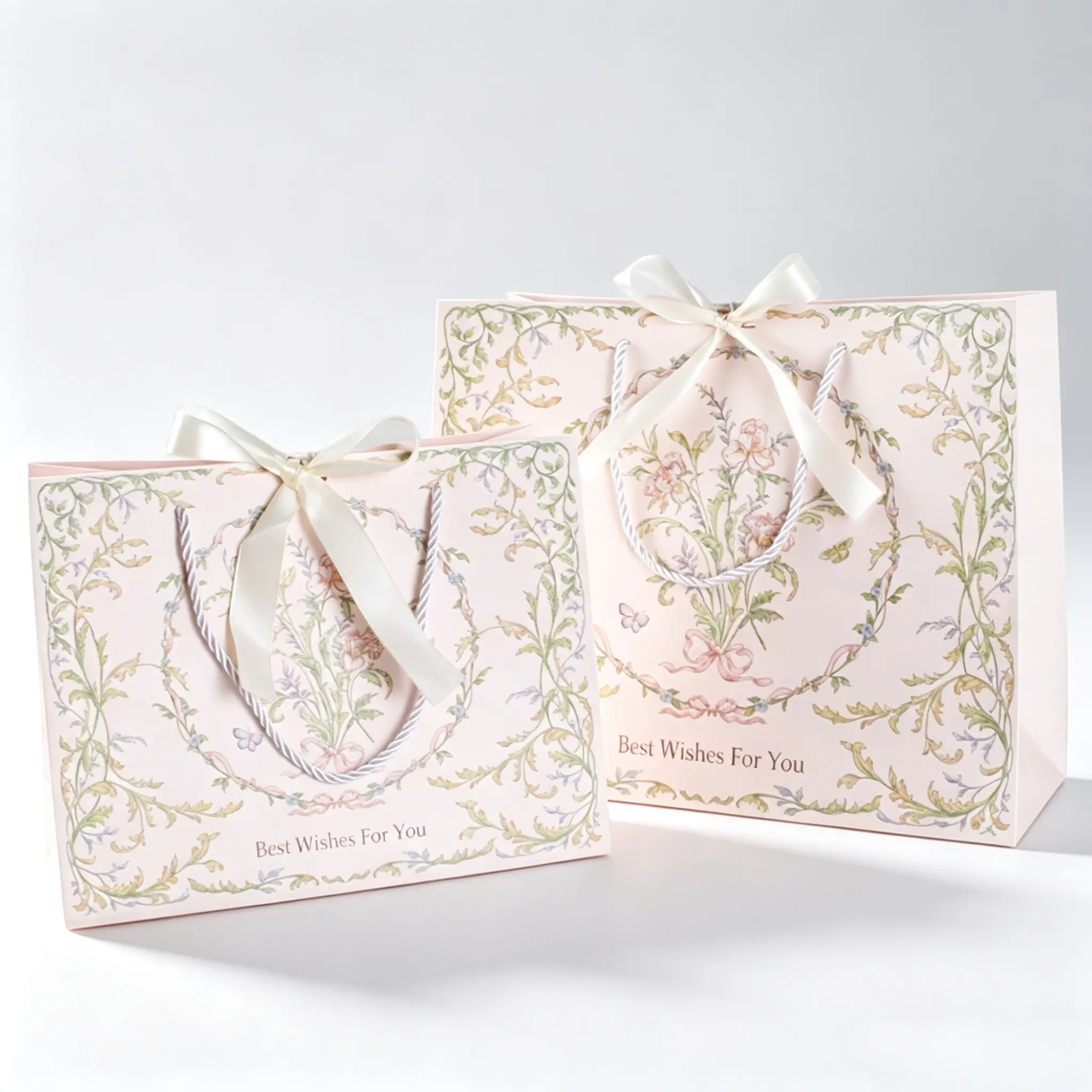79 Elegant Floral Gift Paper Bag with Satin Ribbon Bow, Premium Thick Paper Gift Tote Bag for Wedding, Birthday, Luxury Gift Packaging - Image 1