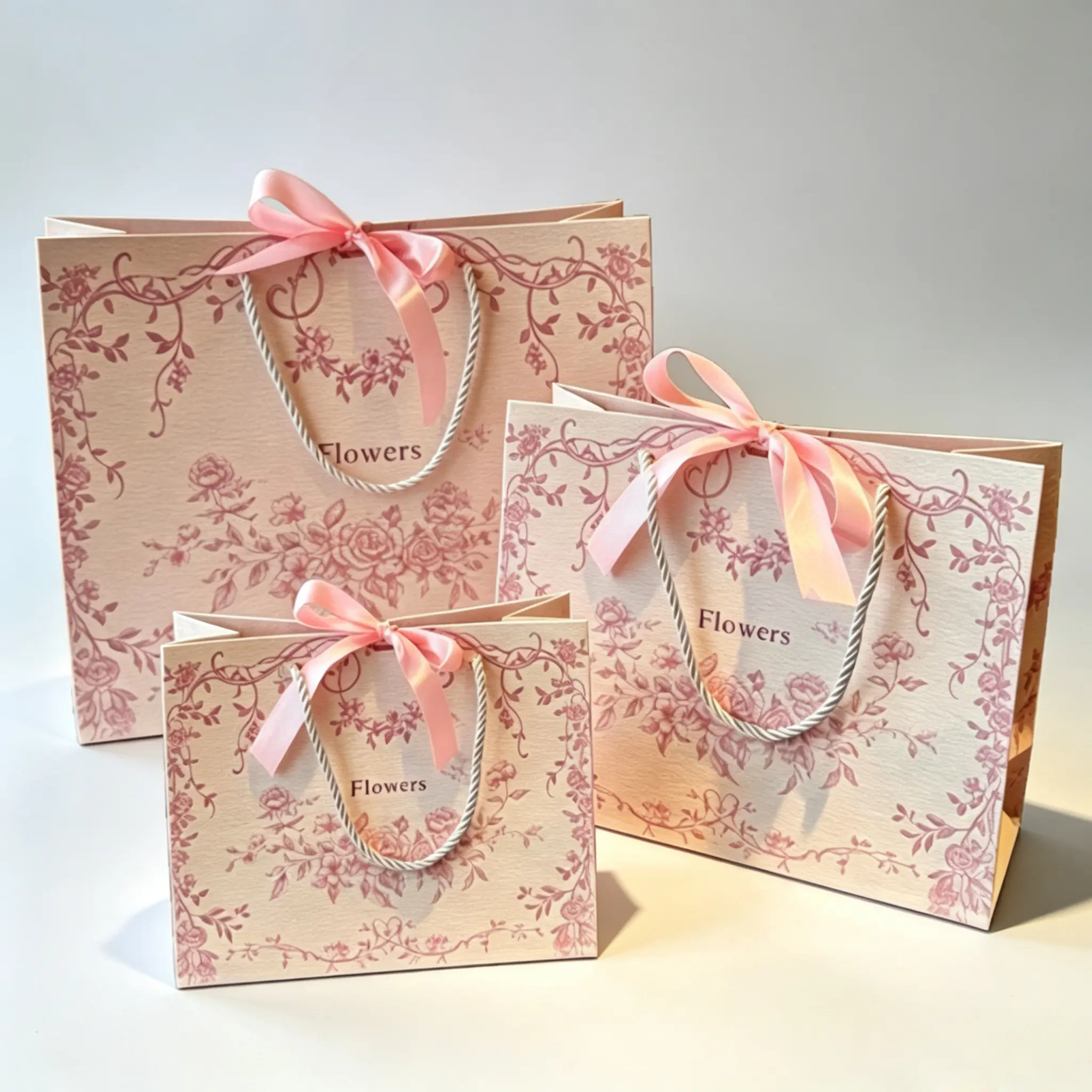 80 Elegant Floral Gift Paper Bag with Satin Ribbon Bow, Premium Thick Paper Gift Tote Bag for Wedding, Birthday, Luxury Gift Packaging - Image 1