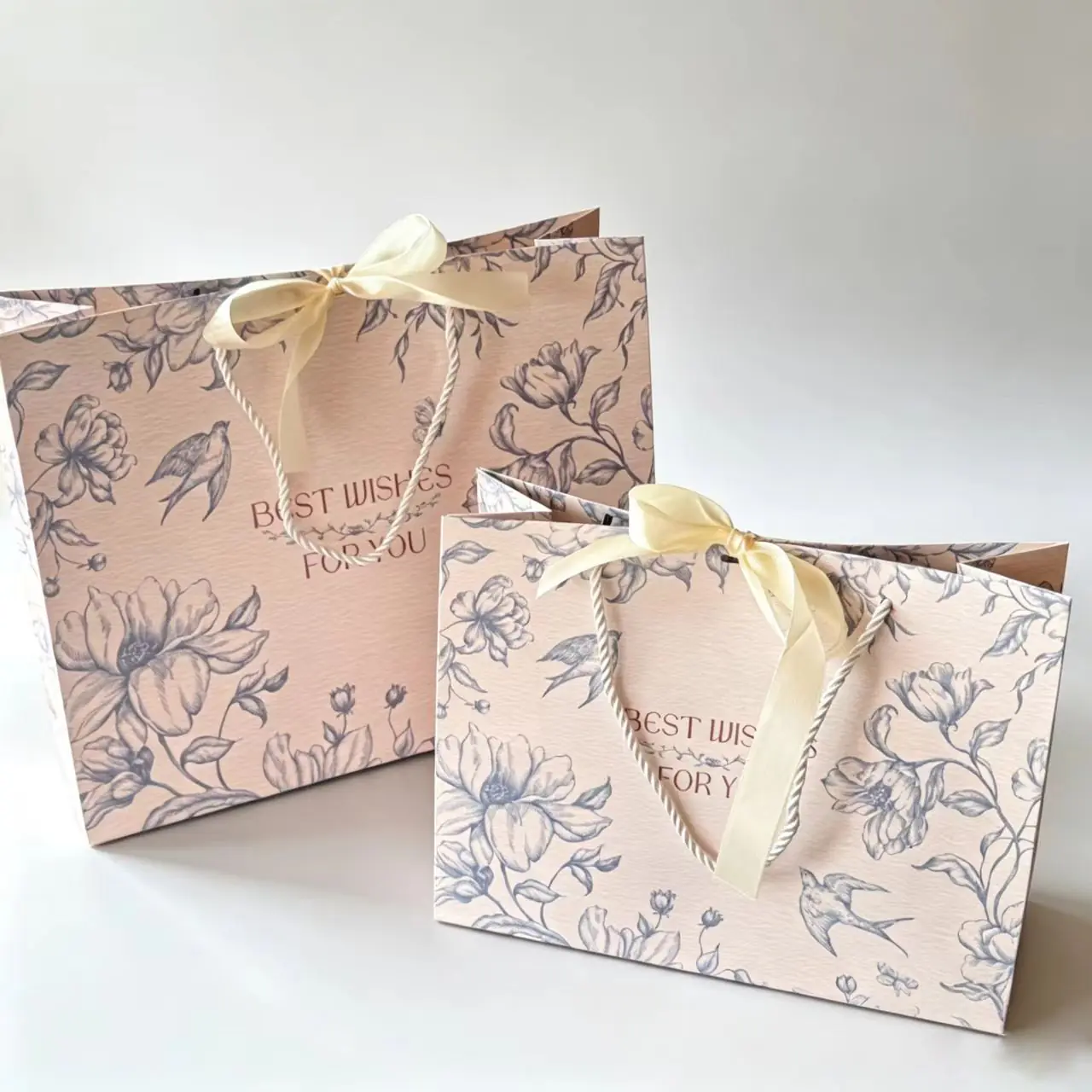 81 Elegant Floral Gift Paper Bag with Satin Ribbon Bow, Premium Thick Paper Gift Tote Bag for Wedding, Birthday, Luxury Gift Packaging - Image 1