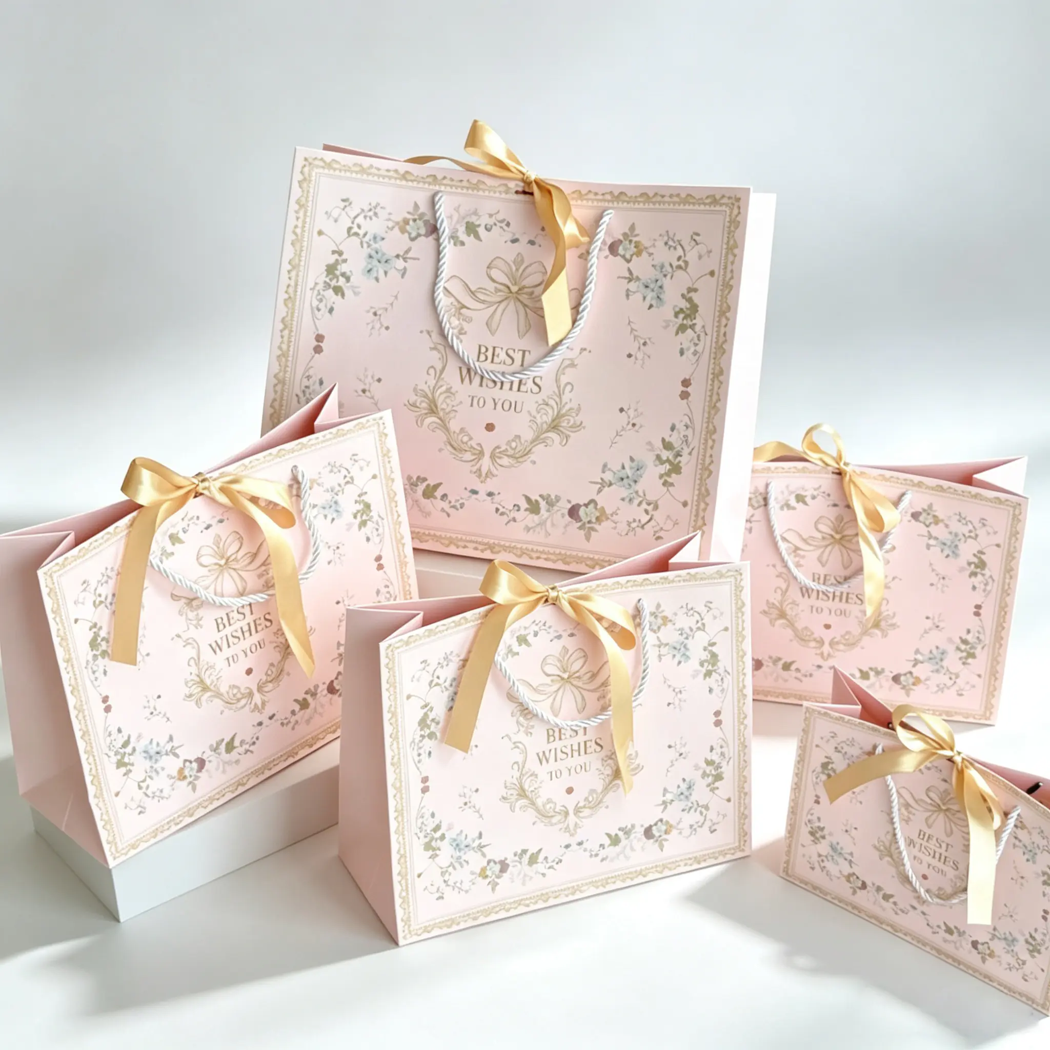 82 Elegant Floral Gift Paper Bag with Satin Ribbon Bow, Premium Thick Paper Gift Tote Bag for Wedding, Birthday, Luxury Gift Packaging - Image 1