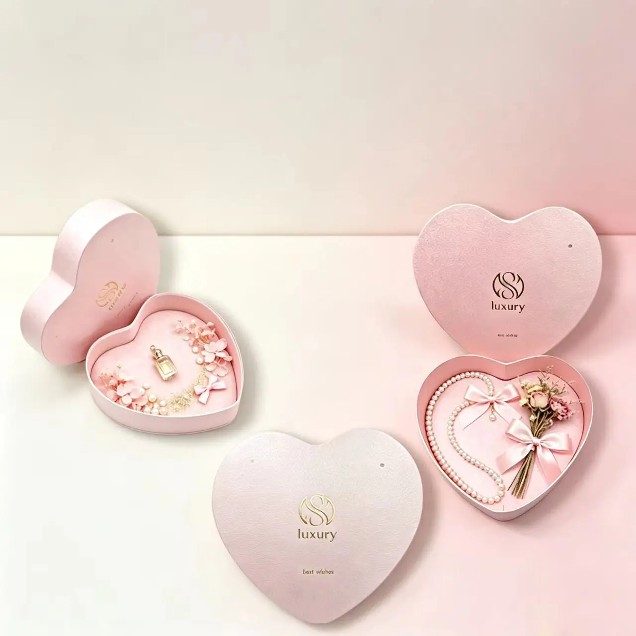 93 Pink Heart-shaped Rigid Gift Box with Velvet Liner for Jewelry & Perfume - Image 1