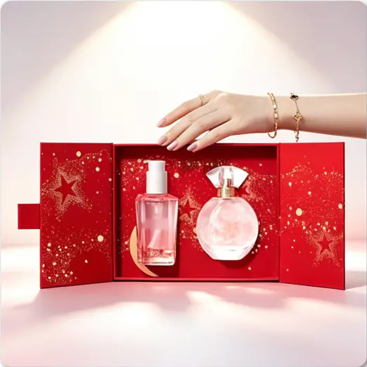 95 Red Starry Gold Foil Double Opening Flip Box for Perfume Set - Image 1