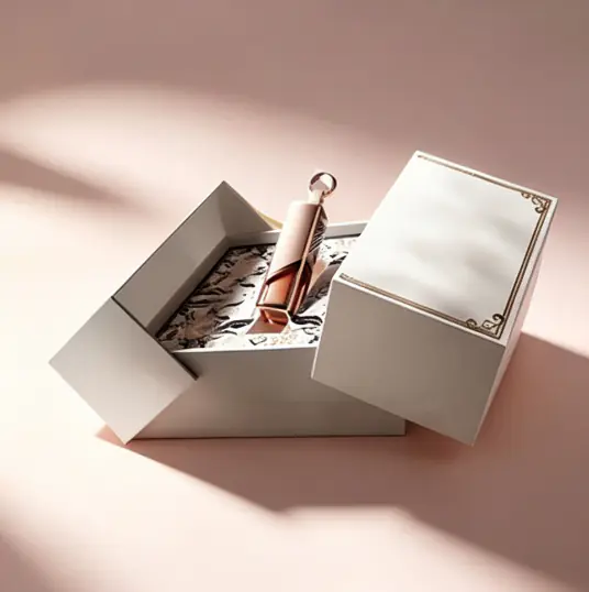 98 Cream Gold Border Window Flip Rigid Box for Makeup Set - Image 1